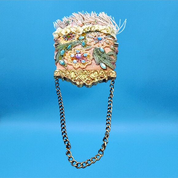 Victorian Purse Ornament Pink Beaded Lace Fringe Vintage Style Christmas v2 - Picture 8 of 10